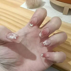 24pcs Red Rose Fake Nails Long Flower Ballet Press on Nails Design French False Nail Full Cover Wearable Fake Nail Tips Art