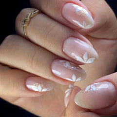 24Pcs Simple French Fake Nails Set with Glue Gradient White Almond Press on Nails Detachable Stiletto Full Cover False Nail Tips
