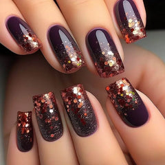 24pcs/set medium long fake nails square ballet nail tips glitters starry sky moon star feather design press on false nail art