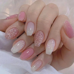 24pcs/set short fake nails gradient nude pink jelly glossy square ballet french tips Reusable faux ongles press on false nail