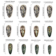 24pcs Mandala style False Nails Moon Flower Pattern Press on Nails European Retro Fake Nail Patch Women Lady Wearable Design