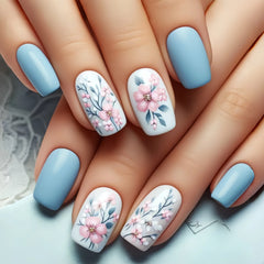 24pcs/set Short Medium fake nails for Spring summer beautiful colourful flowers bees faux ongles tips press on false nail art