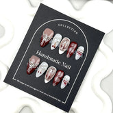 10pcs Handmade Press On Nails Baroque Bowknot Design False Nails Wearable Crystal Red French Almond Shaped Fake Nail Tips