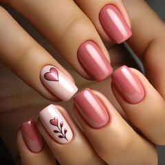 24pcs/set medium long fake nails beautiful rose flowers heart for Valentine's Day Wedding party faux ongles press on false nail