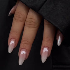 24Pcs Simple French Fake Nails Set with Glue Gradient White Almond Press on Nails Detachable Stiletto Full Cover False Nail Tips