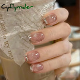 Cyflymder 10pcs Handmade Acrylic Cat Eyes Butterfly Rhinestones Snowflakes Press on Nails Short Full Cover Glitter Artificial Nails Glue