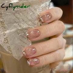 Cyflymder 10pcs Handmade Acrylic Cat Eyes Butterfly Rhinestones Snowflakes Press on Nails Short Full Cover Glitter Artificial Nails Glue