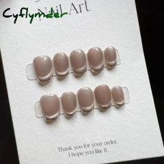 Cyflymder 10pcs Handmade Acrylic Cat Eyes Butterfly Rhinestones Snowflakes Press on Nails Short Full Cover Glitter Artificial Nails Glue