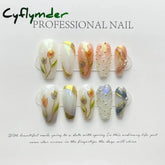 Cyflymder 10Pcs Tulips Handmade False Press On Nails French with Rhinestones Full Cover Ballerina Fake Nails Wearable Decoration Nail Tips