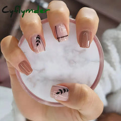Cyflymder 24 Pcs Glossy Short Flat Press On Nails Pink Glitter French Style Fake Nails Gradient Artifical Finger Manicure False Nails