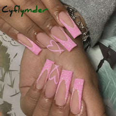 Cyflymder 24pc detachable ballet coffin french Fake Nails with designs butterfly full cover press on nails XL artificial nails with glue