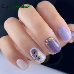 Cyflymder 24Pcs Artifical False Nails with Glue Colorful Glitter Fake Nail Short Round/square Wearable Press on Nails Full Cover Nail Tips
