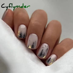 Cyflymder 24Pcs Artifical False Nails with Glue Colorful Glitter Fake Nail Short Round/square Wearable Press on Nails Full Cover Nail Tips