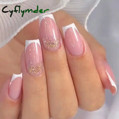 Cyflymder 24Pcs/Box Gradient Pink Nail Tips Detachable Glitter Fake Nails Long Ballerina False Nails Full Cover Press on Nails Women Gifts