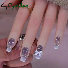Cyflymder 24Pcs/Box Simple Style Long Square French False Nails Detachable Fake Nials Fashion Nail Tips DIY Press on Nails Manicure Tool