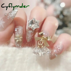Cyflymder 24pcs Butterfly flower decorated false nails Removable full cover luxury rhinestones acrylic press on nails fake nails with glue