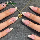 Cyflymder 24Pcs Detachable Almond False Nails with Pearl Decoration Elegant Designs French Fake Nails Full Nail Art Tips Press On Nails
