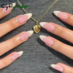 Cyflymder 24Pcs Detachable Almond False Nails with Pearl Decoration Elegant Designs French Fake Nails Full Nail Art Tips Press On Nails