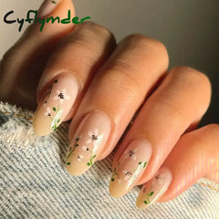 Cyflymder 24Pcs Detachable Almond French Full Cover False Nails Silver Butterfly Lines Stiletto Fake Nials Press On Nails DIY Manicure