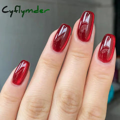 Cyflymder 24pcs Detachable Cat Eyes Red Wine False Nails with Glue Full Cover Ballet Square Almond Shiny Acrylic Press on Fake Nails Tips