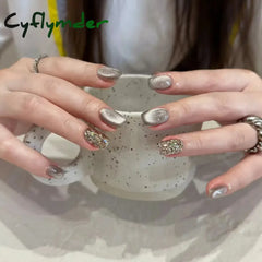 Cyflymder 24pcs Detachable Cat Eyes Red Wine False Nails with Glue Full Cover Ballet Square Almond Shiny Acrylic Press on Fake Nails Tips