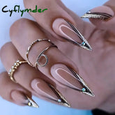 Cyflymder 24Pcs Extra Long Stiletto False Nails Pointy French Fake Nails Glitter Detachable Almond Press on Nails Full Cover Nail Tips