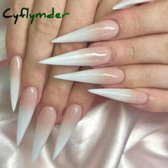 Cyflymder 24Pcs Extra Long Stiletto False Nails Pointy French Fake Nails Glitter Detachable Almond Press on Nails Full Cover Nail Tips