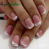Cyflymder 24pcs False Nail Full Cover Fake Nail Elegant Pink Gradient Glitter French Short Nails Coffin Short False Nail Press On Nails