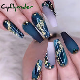 Cyflymder 24Pcs False Nails Rhinestone Glitter Marble Grain Design Fake Fingernails Long Ballet Wearable Acrylic Full Cover Press on Nails