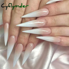 Cyflymder 24Pcs False Nails With Glue Almond Pink Butterfly Design Detachable Rhinestones Acrylic Fake Nails long stiletto Press On Nails