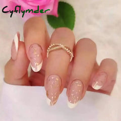 Cyflymder 24Pcs Glitter Star River False Nails French Long Almond Fake Nials DIY Manicure Detachable Nail Tips Full Cover Press on Nails