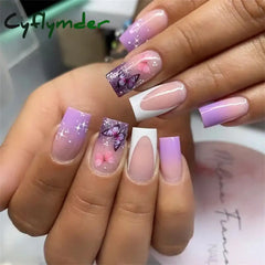 Cyflymder 24Pcs Medium Long Acrylic Fake Nails Art Cool Spice Girls Wearing False Nails Set Press on Nail Tips Removable French Nails Fake