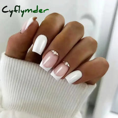 Cyflymder 24Pcs Pink Acrylic Fake Nail Set Long Ballet False Nails Art Waterproof Press on Nail Tips Removable French Fake Nails for Girls