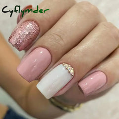 Cyflymder 24Pcs Pink Acrylic Fake Nail Set Long Ballet False Nails Art Waterproof Press on Nail Tips Removable French Fake Nails for Girls