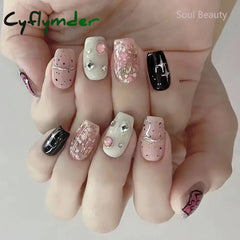 Cyflymder 24pcs Pink Transparent Wearable Fake Nails Tips Peach Gradient Press on Nails Art Full Coverage Waterproof Artificial False Nail