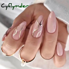 Cyflymder 24Pcs Round Head Fake Nails with French Design Long Almond Pink Love False Nail Tips Wearable Acrylic Full Cover Press on Nails