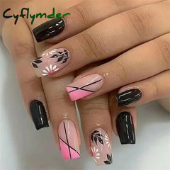 Cyflymder 24Pcs/Set Acrylic Long Ballet Press on Nail Tips Coffin Wearing Reusable False Nails Art Colorful Glossy Fake Nails Artificial