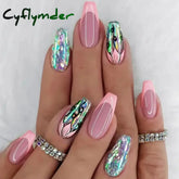 Cyflymder 24Pcs/Set Acrylic Long Ballet Press on Nail Tips Coffin Wearing Reusable False Nails Art Colorful Glossy Fake Nails Artificial
