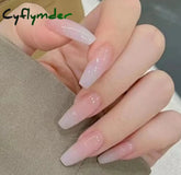 Cyflymder 24Pcs/Set Long Ballet Fake Nails Art Nude Pink Gradient False Nails Full Coverage Waterproof Artificial Press on Nail with Tools