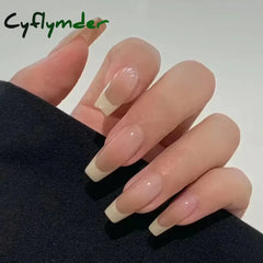 Cyflymder 24Pcs/Set Long Ballet Fake Nails Art Nude Pink Gradient False Nails Full Coverage Waterproof Artificial Press on Nail with Tools