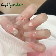 Cyflymder 24Pcs/Set sweetheart gradient pink Pattern Design False Nail French coffin Full Cover Fake Nails Glue DIY Manicure Nail Art Tool