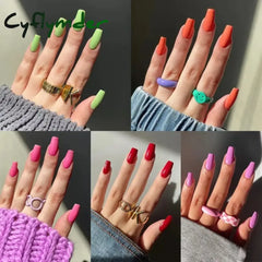 Cyflymder 24Pcs/Set Wearing Removable False Nails Patch Solid Color Simple Medium Long Ballet Press on Nail Tips Short Fake Nails Art