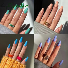 Cyflymder 24Pcs/Set Wearing Removable False Nails Patch Solid Color Simple Medium Long Ballet Press on Nail Tips Short Fake Nails Art