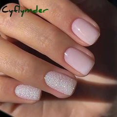 Cyflymder 24pcs Square False Nails Simple White French Glitter Fake Nails Full Cover Detachable Nail Tips Press on Nails Wholesale