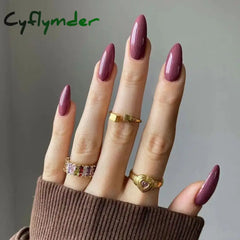 Cyflymder 24pcs Stiletto French False Nails Detachable Artificial Solid Color Fake Nails Press on Nails Full Cover Nail Tips DIY Manicure