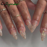 Cyflymder 24Pcs Tip Fake Nails Kit Long Almond Press on Nails with Jelly Glue Colorful Flower Leaf False Nails Reusable Natural Fit Artifi