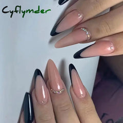 Cyflymder 24Pcs Water-drop Almond Fake Nails Sharp Nails Set Press on Stiletto Glitter Silver False Nails Wearable Full Cover Nail Tips
