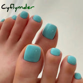 Cyflymder 24Ps Glossy Lake Blue Press on Toe Nails Artificial Acrylic Fake Toenails Full Coverage Removable Wearable Toe Nail Art Finished