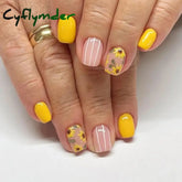 Cyflymder 24Ps/Lot Wearing Fake Nails Art Sunflower Flower Whitening Fashionable False Nail Tips Finished Full Coverage Press on Nails Set