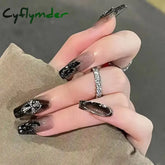 Cyflymder Black Square Press On Nails with 3D Cross Designs - Full Cover Acrylic False Nails for Women and Girls Detachable Long Fake nail